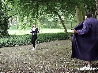 Creeper showcases young hot runner&excl; She stop and fucks the old dude&excl;